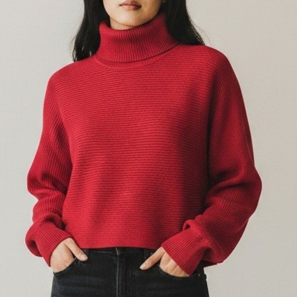 Pinque Red Rib Knit Long Sleeve Turtle Neck Sweater Women's Size XS NWOT